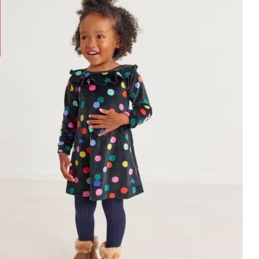Hanna Andersson Black Velour Party Dress- Velvet Confetti - Size 3-6‎ Months